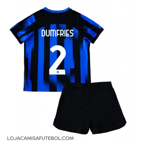 Camisa de Futebol Inter Milan Denzel Dumfries #2 Equipamento Principal Infantil 2023-24 Manga Curta (+ Calças curtas)